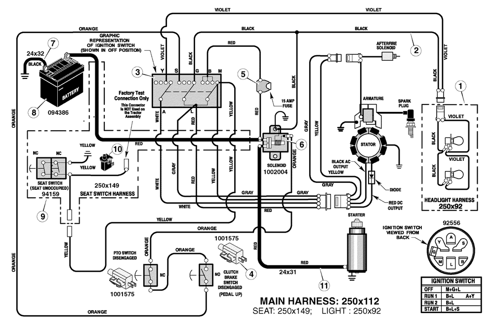 Electrical System Diagram and Parts List for 425622X50B 2006 Briggs and Stratton Lawn Tractor